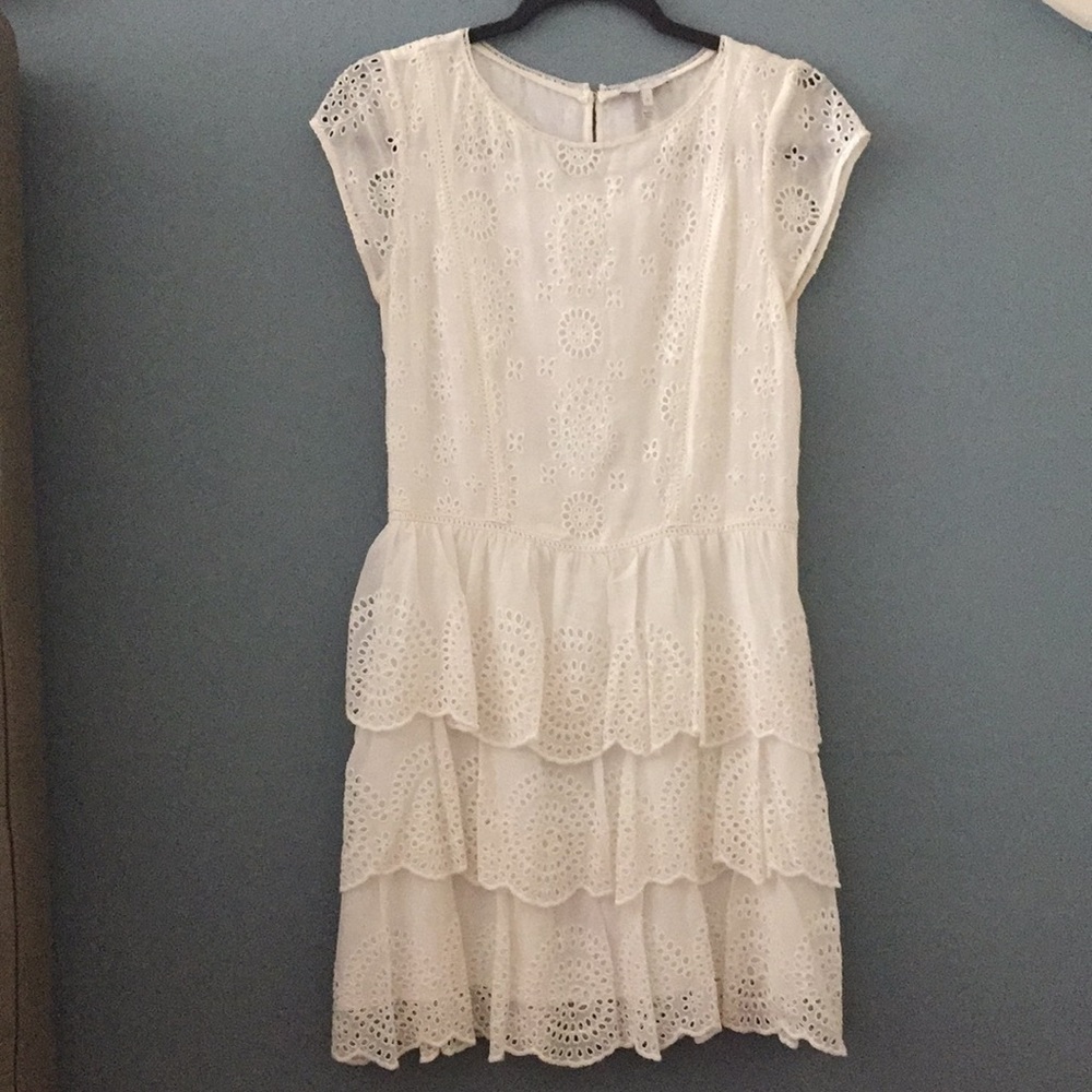 Joie White Silk Lace Ruffles Short Dress